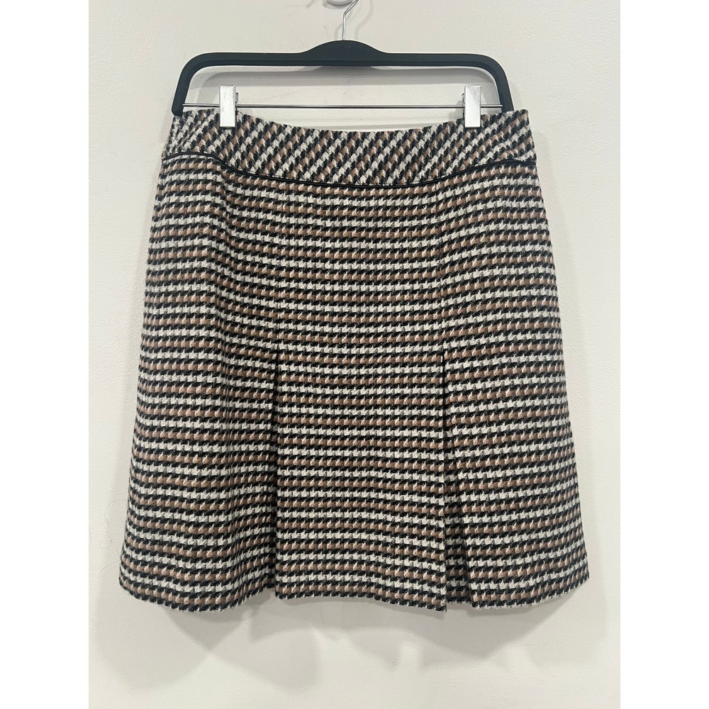 Talbots Skirt SZ 6 Brown Black Houndstooth Pleated Schoolgirl Ivy League Twee